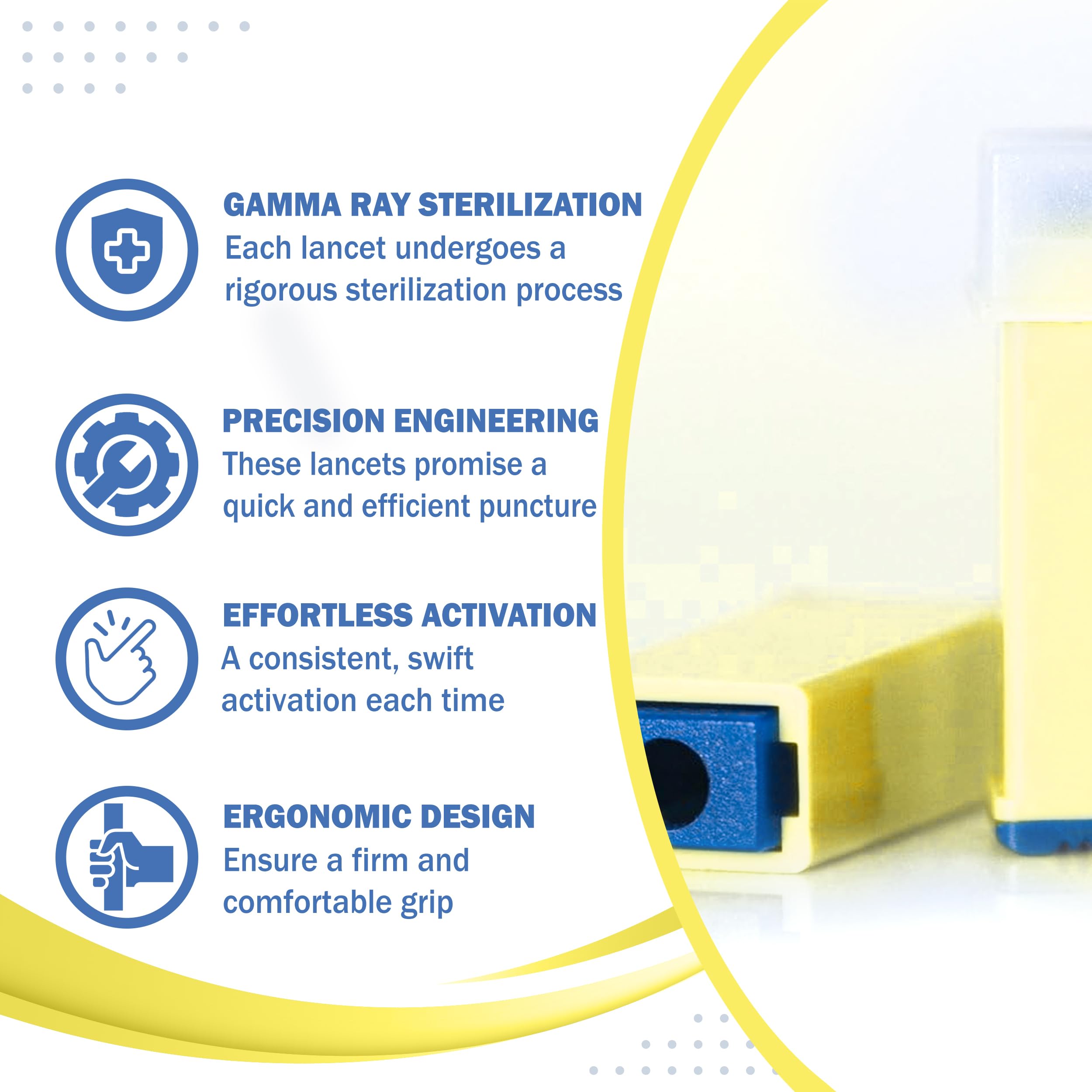 Pressure Activated Safety Lancets 26G x 1.8mm - Gamma Ray Sterilized, Ideal for Blood Testing, Single Use and Gentle for Comfortable Testing - Pack of 100