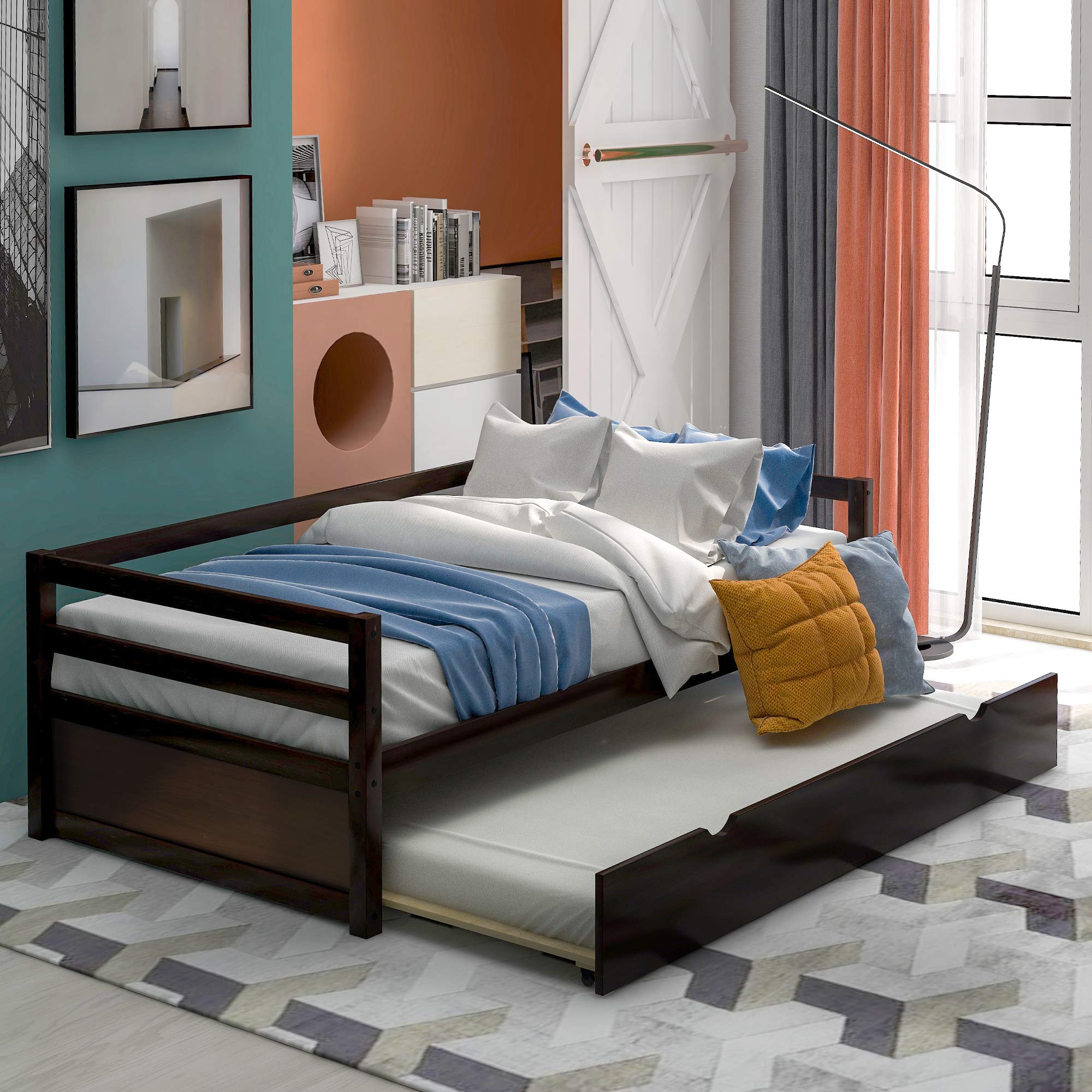 Merax Daybed with Trundle, Solid Wood Bed Frame for