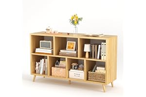 COTUBLR 7-Cube Bookshelf, 42" Wood Bookcase with Legs, 2 Tier Morden Bookshelves Cube Storage Shelving Unit, Freestanding Ope