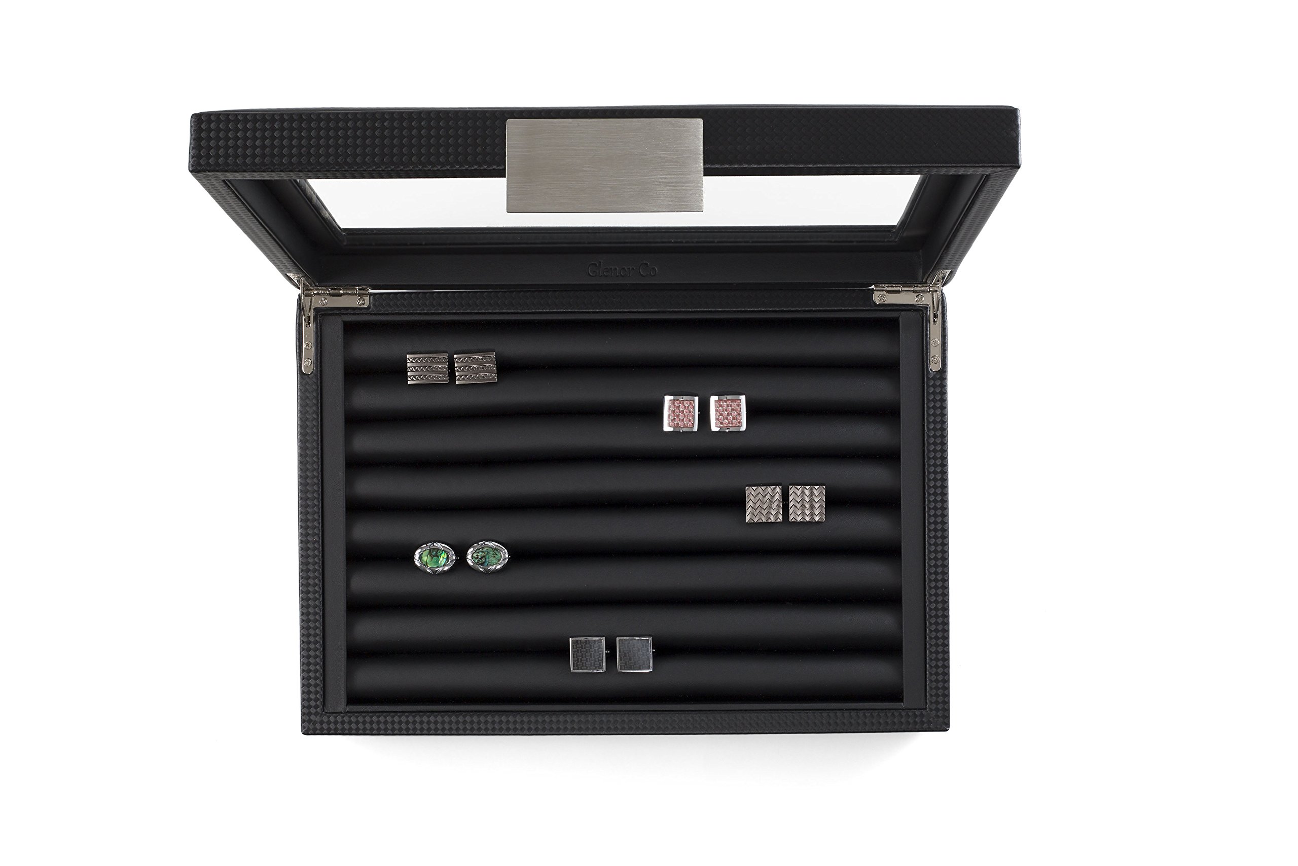 Cufflink Box for Men - Holds 70 Cufflinks - Luxury Display Jewelry Case Design - Metal Buckle Holder, Large Glass Top