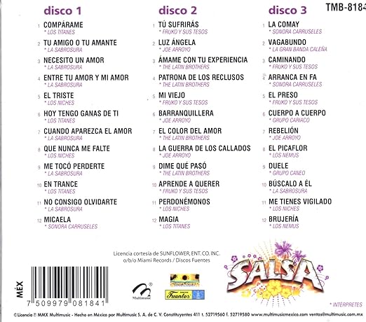 Los Titanes La Sabrosura Los Niches Sonora Carruseles Fruko Y Sus Tesos Joe Arroyo The Latin Brothers Los Nemus Grupo Caneos Truehits Salsa Varios 3 Cd S Amazon Com Music