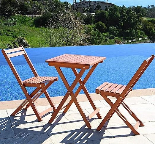 Leisure Zone Wooden Garden Table And Chairs Balcony Set Classic 3