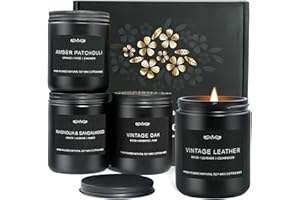 FEIBAO Scented Candles Gifts, Gift for Men, 4 Pack Candles Set, Soy Candle for Home Scented, Birthday Gifts Candle Set for Men Scents of Magnolia Sandalwood/Oak/Amber Patchouli/Leather