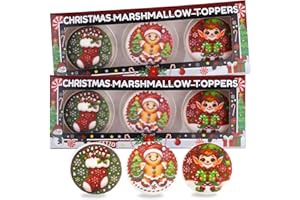 SWEETZO Christmas Marshmallow Toppers, Perfect for Hot Cocoa Toppings or Dessert Decorating Candy, Assorted Holiday Designs (6 Count (2 packs of 3))