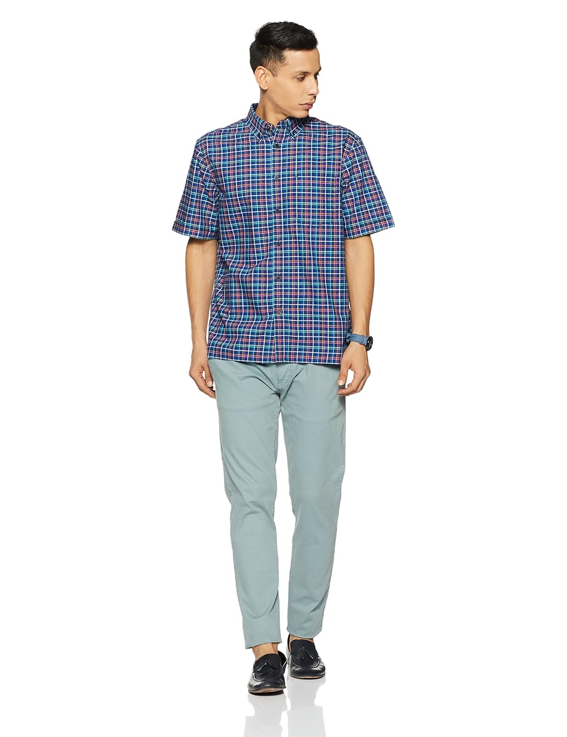 marks & spencer men's checkered regular fit casual shirt