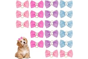 UPIQNG 20Pcs Dog Hair Bows Cat Bow Tie Hair Bands Puppy Hair Bowknot Hairpin Pearl Hair Clips Pet Hair Accessories Polka Dot 