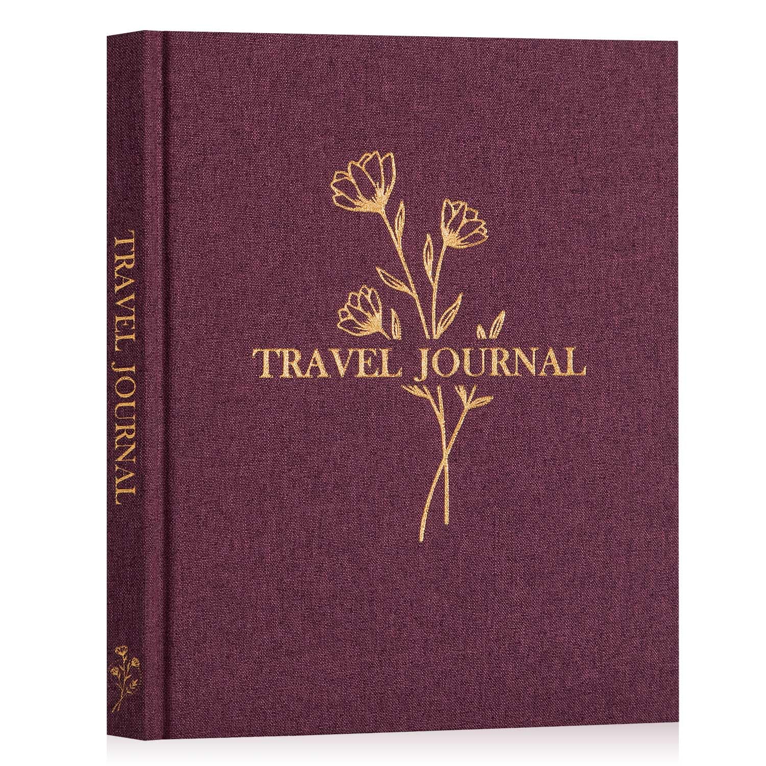 Lanpn Travel Photo Journal Notebook for Women Men, Linen Travel Log Diary Scrapbook Memory Book with Prompts, Anniversary Journals Traveling Gifts (Purple, 110 Pages)