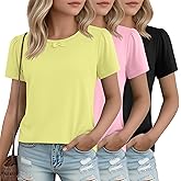 LessonZoo 3 Pack Girl's Short Sleeve T-Shirts Casual Bow Crewneck Shirt Solid Cute Tee Soft Summer Tops Basic Kids Clothes