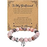 AelciyueValentines Day Gifts for Girlfriend - Mother's Day Birthday Graduation Anniversary Long Distance Relationship Gifts for Girlfriends from Boyfriend Pink Zebra Stone Beaded Bracelets for Women