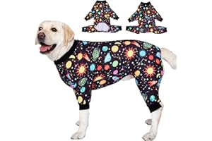 LovinPet Pajamas for Large Dogs, Big Dogs Onesies, Big Dog Pajamas, Post Surgery, Wound Care, Lightweight Stretchy Fabric, Interstellar Black Print, Dog Jumpsuit, Anti Licking, Pet PJ's, 2XL