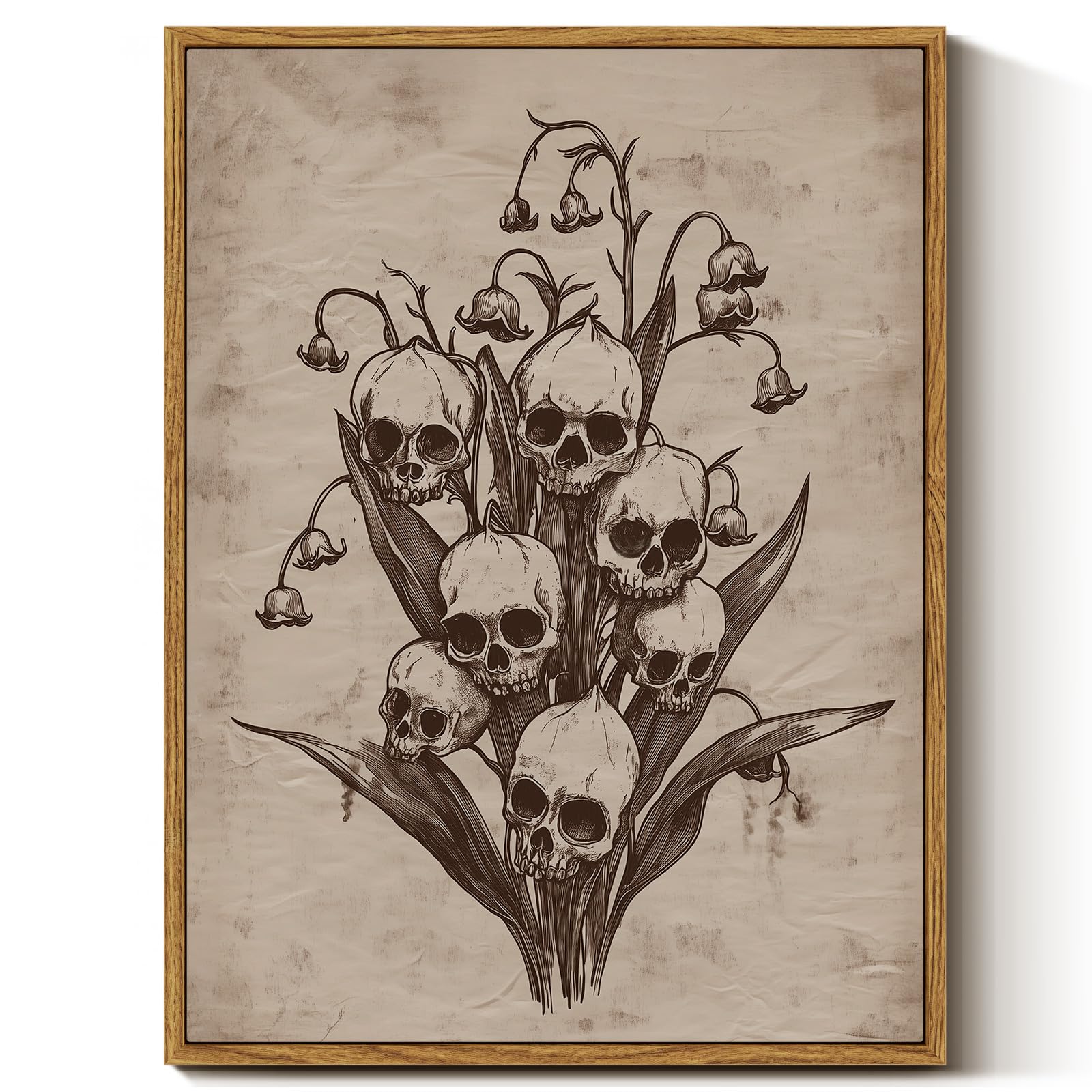 Photo 1 of InSimSea Framed Canvas Prints Art Vintage Decor, Gothic Skull Flowers Painting, Rustic Dark Academia Wall Art for Bathroom, Halloween Living Room Witchy Room Wall Cottagecore Decor, 12x16inch