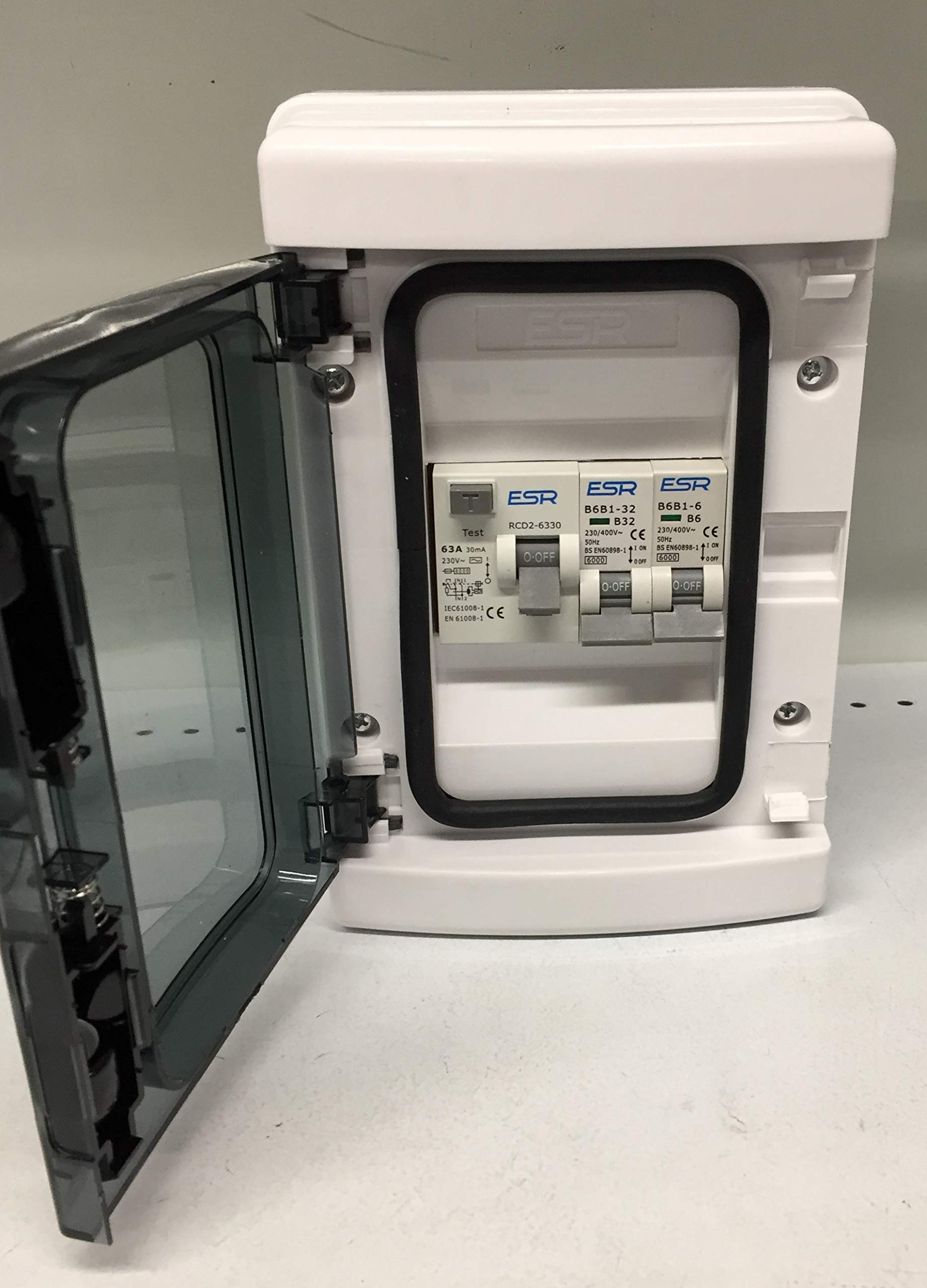 Garage Caravan Shed Consumer Unit Fuse Board 63A RCD + 2 MCB's 1 x 6A 1 x 20A