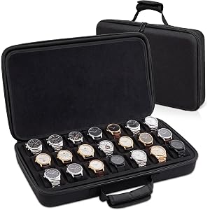 Whimsibelle 21 Slots Watch Storage Case, EVA Portable Hard Shell Watch Travel Case with Soft Sponge Interior, Wristwatches Di