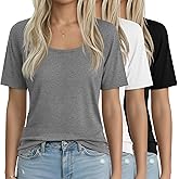Neer 3 Pack Women's Scoop Neck Short Sleeve Tops Loose Fit Basic Casual T Shirts Lounge Layer Tees Summer