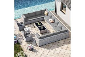SWEECCI 17-Piece Patio Furniture Set, Outdoor Patio Furniture with Swivel Chairs Set, Thick Cushions, Modular Patio Sofa, Dual-Strand Wicker Rattan, Rust-Resistant Frame, Grey