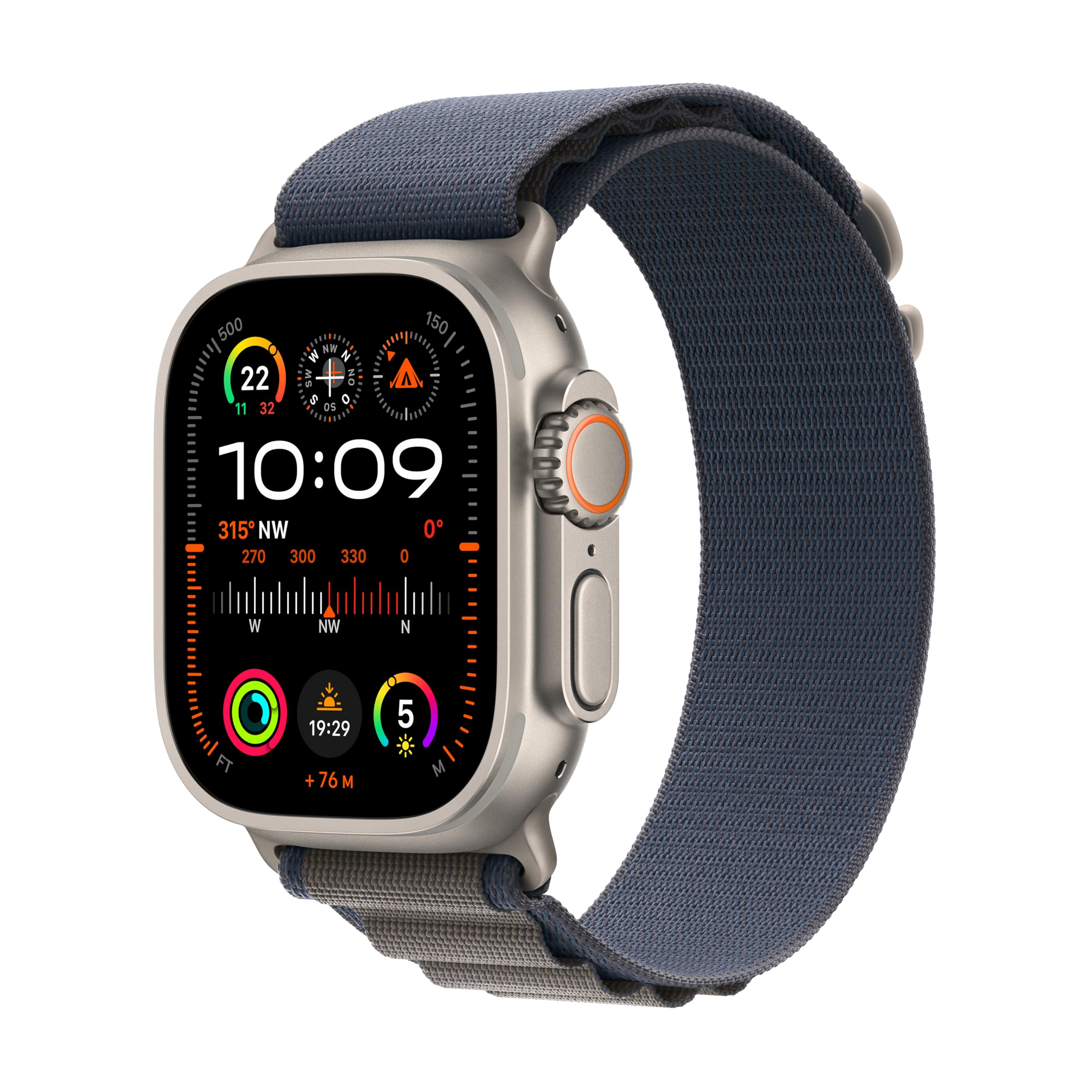 Apple Watch Ultra 2 (GPS + Cellular, 49 mm) Smartwatch mit robustem Titangehäuse und Alpine Loop Armband (Small) in Blau. Fitnesstracker, präzises GPS, extra Lange Batterielaufzeit, CO₂ neutral