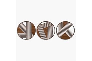 Round wood wall art decor, 3 piece large geometric wooden wall art, Abstract strings wood wall art, Living Room Decor