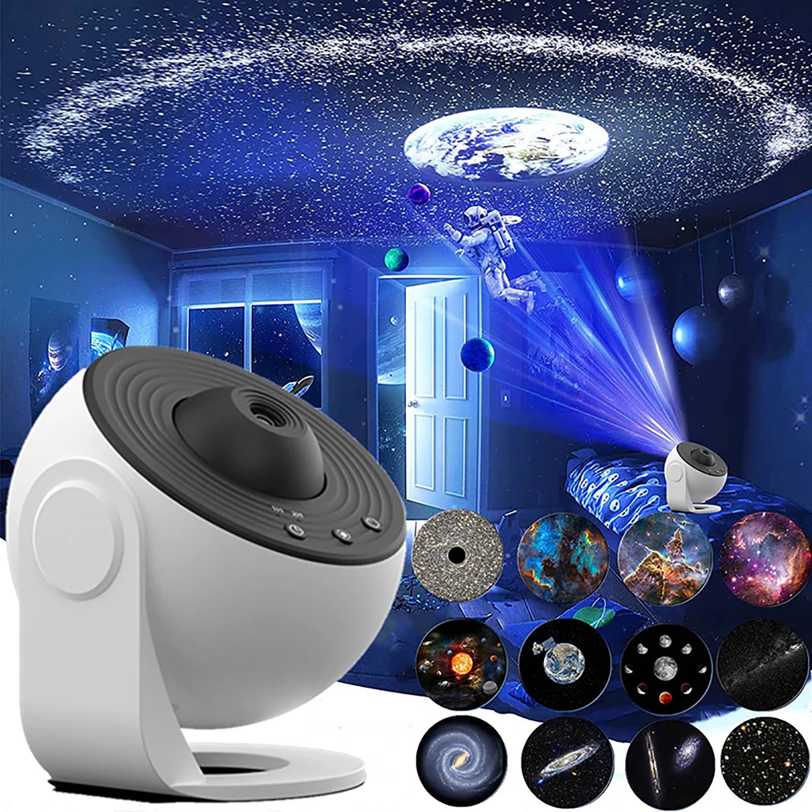 Children's LED Galaxy Projector with 12 Planet Discs, Starry Night Light for Bedroom, Party or Ceiling