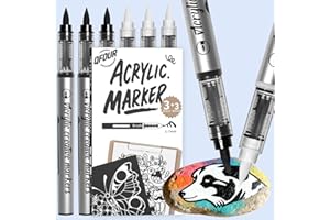 QFOUR 3 White & 3 Black Paint Pen, Black and White Paint Markers for Rock Painting, Wood, Glass, Plastic, Ceramic and Frabic, Acrylic Markers, 6 Pack