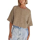 Springrain Cardigan Sweaters for Women Lightweight Knit Cropped Cardigan Button Up Solid Knitwear(Camel-L)