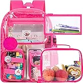 CCJPX 3Pcs Clear Backpack for Girls, School Transparent Bookbag, Heavy Duty See Through Backpacks for Teens Elementary