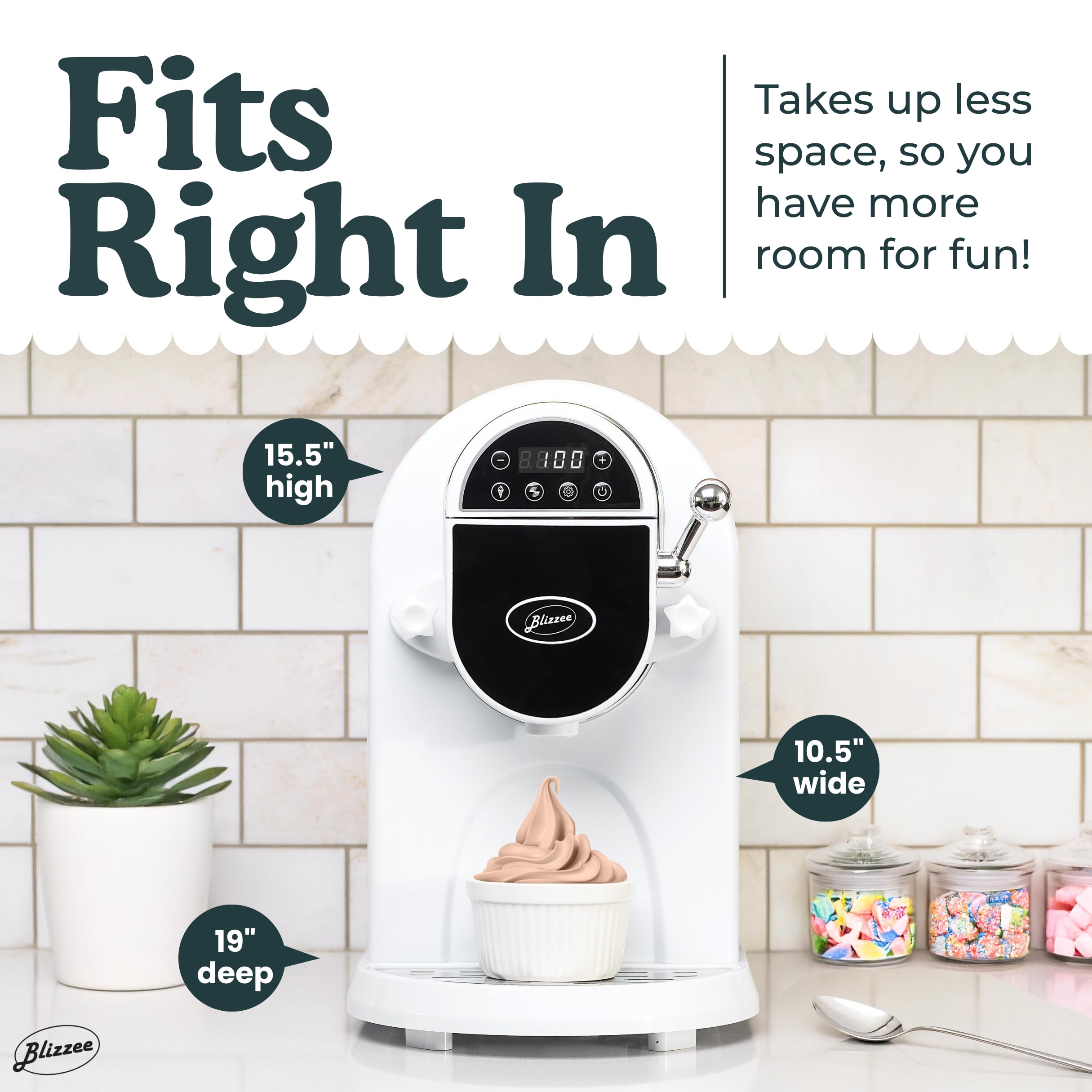 BLIZZEE Máquina de helado de servicio suave 1.25Qt | Máquina automática para hacer helados sin precongelación | Compresor incorporado | Pantalla digital LED | Perfecto para helado suave, yogur helado, opciones sin lácteos y más