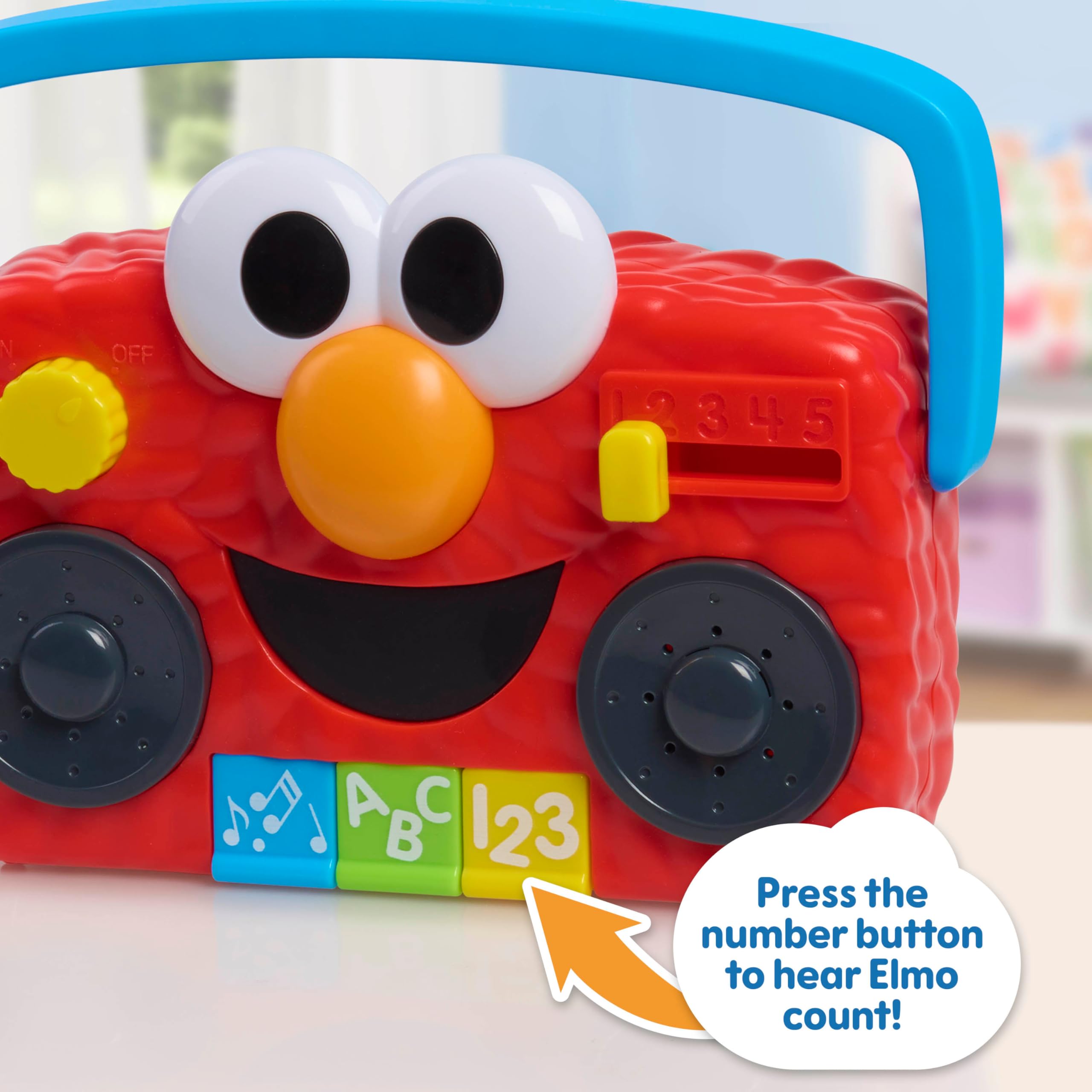 Just Play Sesame Street Elmo Take Along Boombox with Lights & Sounds, 5.5-inch Interactive Toy, Learning and Education, Kids Toys for Ages 2 Up