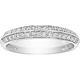 VIR JEWELS 1/3 cttw Diamond Wedding Band For Women, Two Row Diamond Wedding Band in 14K White Gold Prong Set, Size 4.5-10