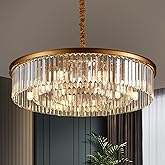 lighceac 31.5" 12-Light Modern Crystal Chandelier Light Fixtures 3 Rings Gold Luxury Chandeliers for Living Room Glam Round H