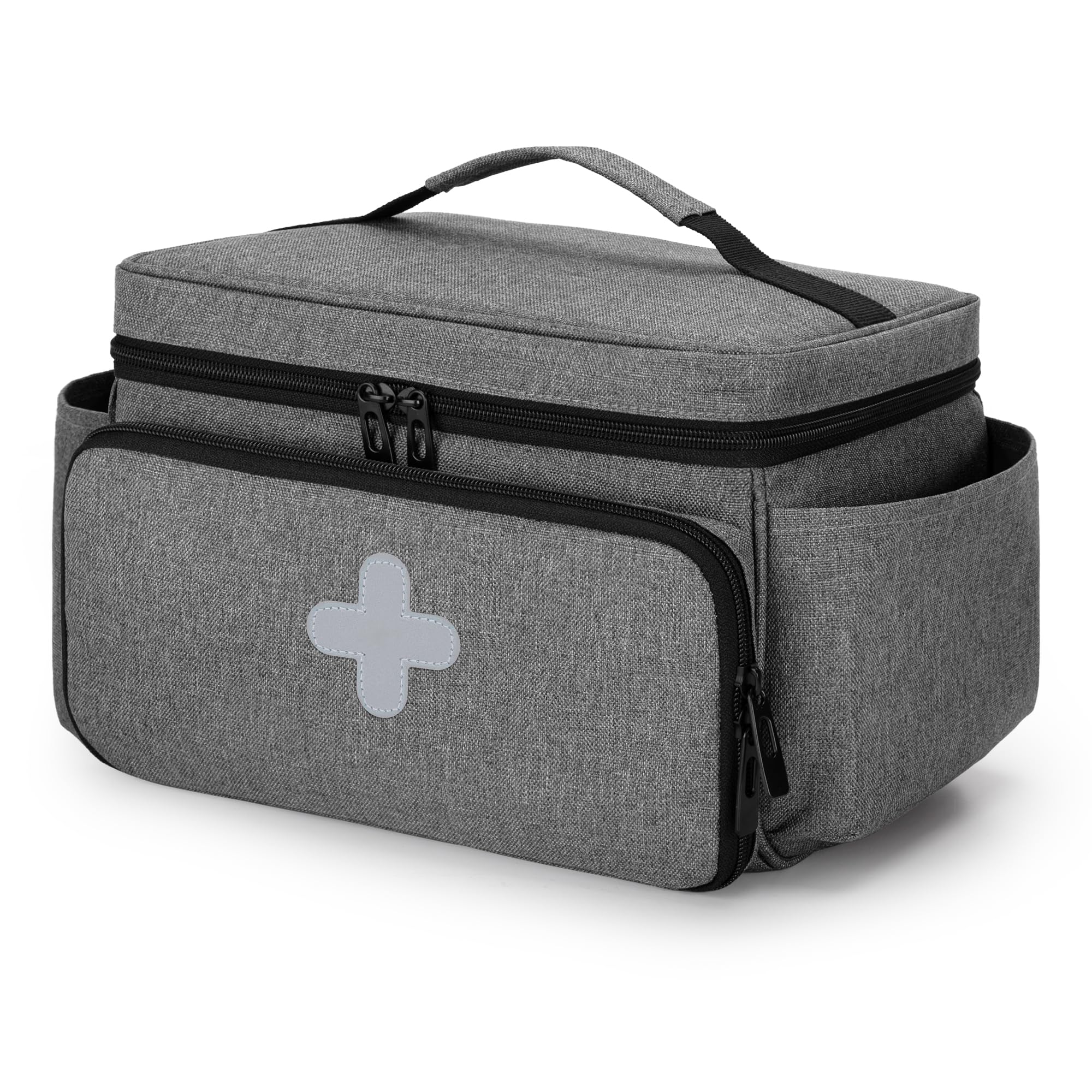 CURMIO Small Medicine Storage Bag Empty, Family First Aid Organiser Box for Emergency Medical Kits, Grey(Empty Bag, Patent Pending)