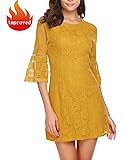 Zeagoo Women's 3/4 Flare Sleeve Floral Lace Elegant A-Line Cocktail Party Mini Dress