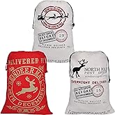 JOYIN 3 PCS Christmas Large Canvas Gift Bag 26" x 19", Drawstring Santa Burlap Sack Reusable Personalized Cloth Pouch for Xmas Presents Package, Party Supplies, Hoilday Decoration
