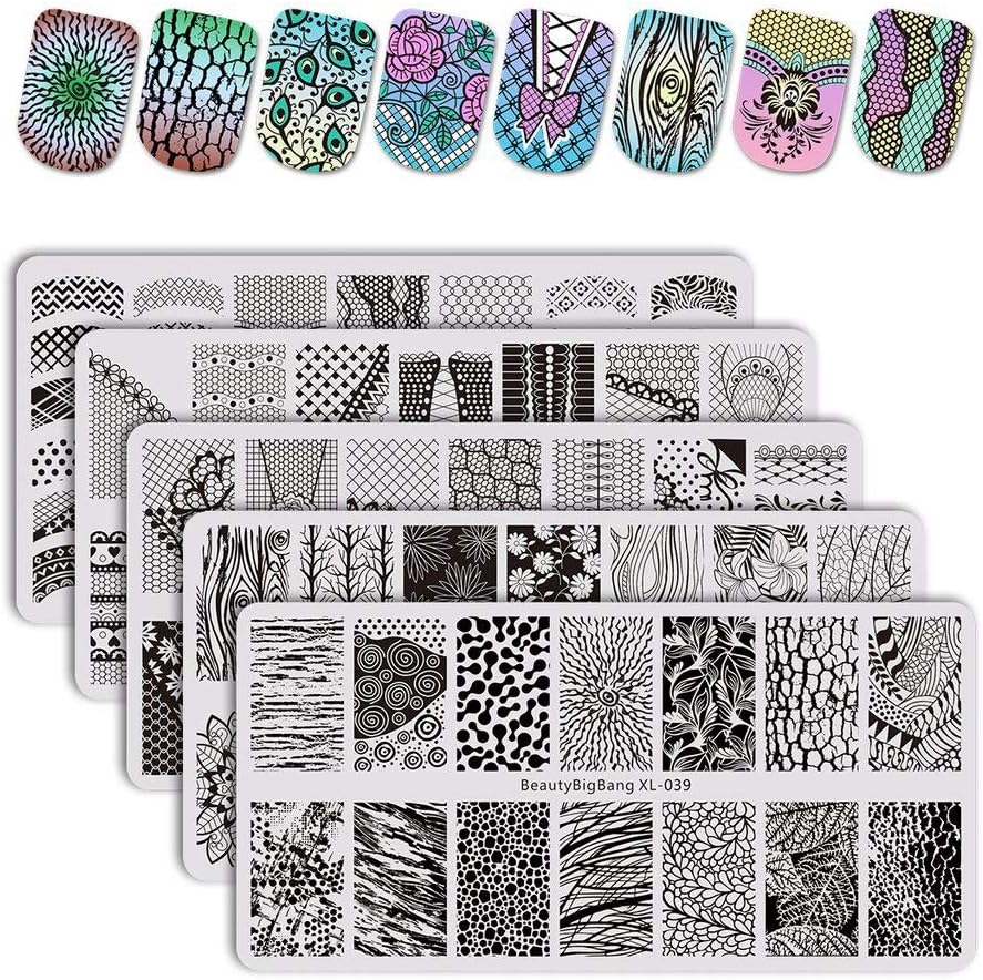 BEAUTYBIGBANG 5PCS Nail Stamping Plate Image Template Nail Design Lace Floral und Tropical Rainforest Series