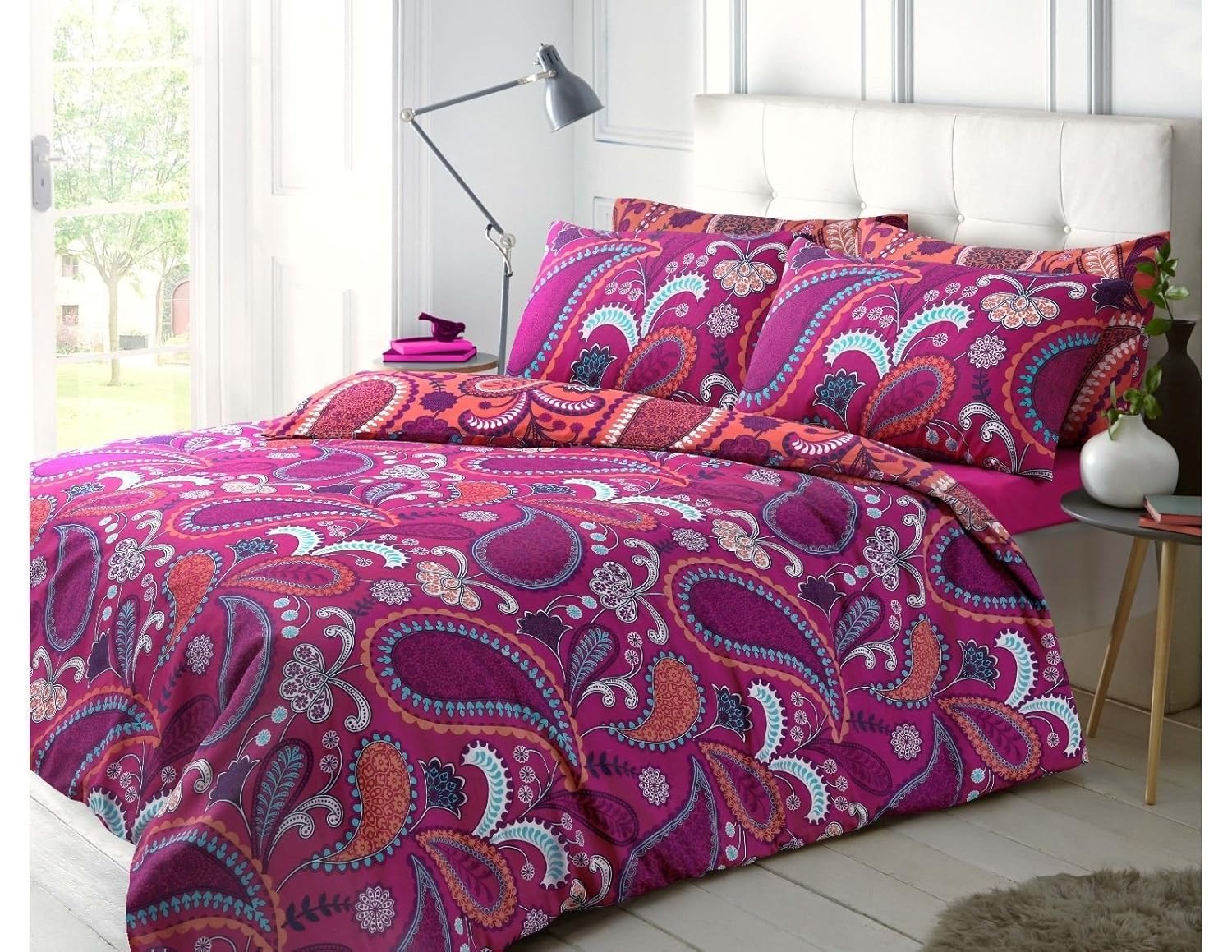 PIERIDAE Paisley Bright Pink Duvet Quilt Cover + PillowCases (Single