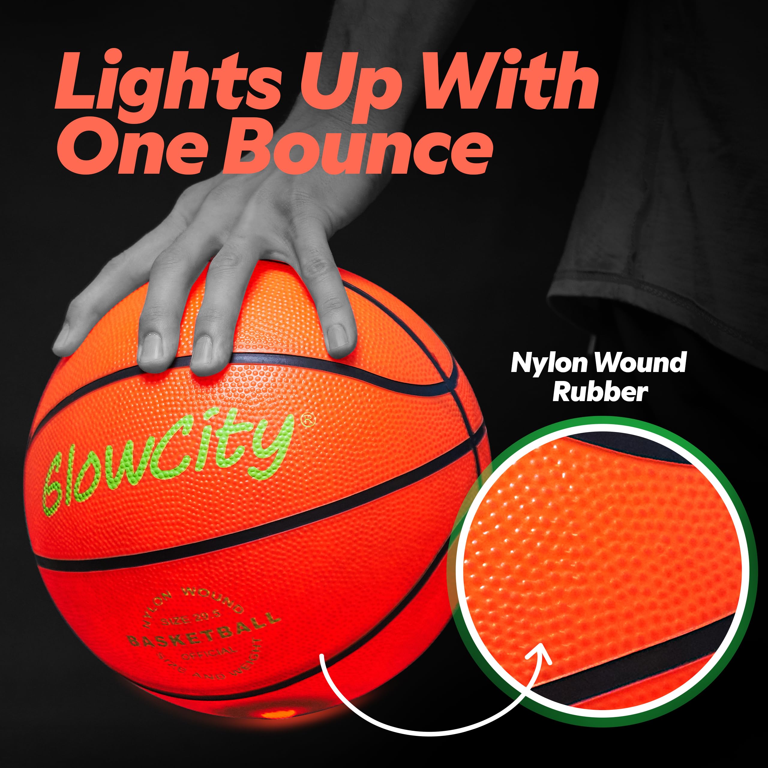 GlowCity Glow in The Dark Basketball - Sizes 5, 6, 7 Light Up Ball for Kids, Teens & Adults - Red Glow for Outdoor Games - Sports Birthday Gifts Ideas for Boys Ages 6 7 8 9 10 11 12 13 14