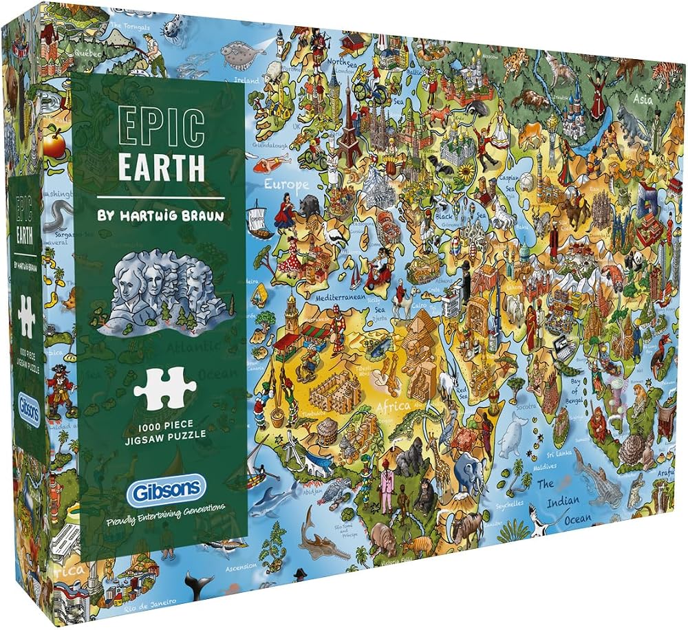 Gibsons Epic Earth 1000 Piece Jigsaw Puzzle by Hartwig Braun – Map Theme
