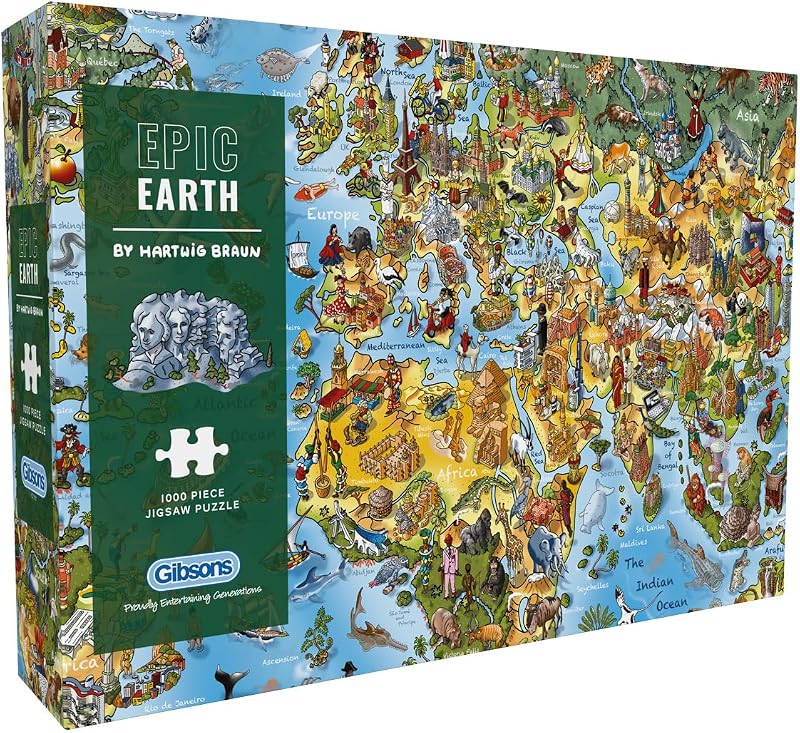 Gibsons Epic Earth 1000 Piece Jigsaw Puzzle by Hartwig Braun – Map Theme