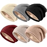 Hicarer 6 Pieces Satin Lined Winter Beanies Women Silk Lined Hat Bulk Knitted Slouchy Beanies Warm Cuffed Skull Cap for Women Men