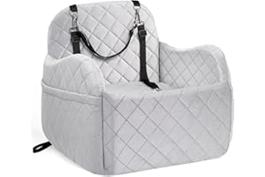 PulseFay Dog Booster Car Seat for Small/Medium Size, Memory Foam Dog Car Seats up to 35 lbs, Detachable Booster Cushion, Two Side Pockets, Safety Straps, Washable Pet Car Seat (Grey)