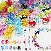100 Pcs Round Beads for Jewelry Making, Acrylic Circle Spacer Bead with Star Pattern, Loose Sparkly Clear Decorative Beads Kits for Bracelets Earring Crafts Keychain Supplies (Colorful,9.3x9.7mm)
