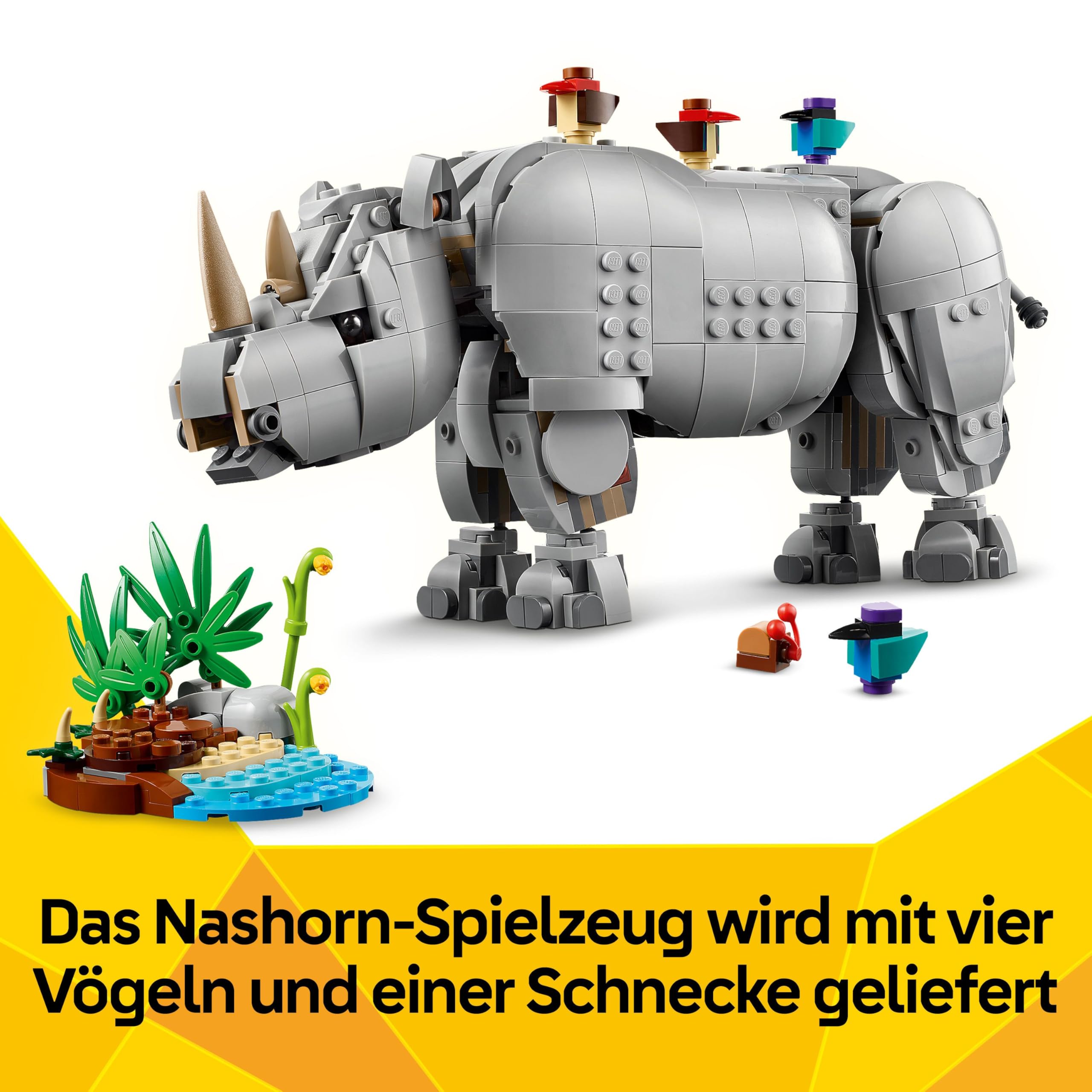 LEGO Creator 3in1 Wilde Tiere: Prächtiges Nashorn mit Vögeln - Kinder Spielzeug mit Tierfigur - Figur verwandelt sich in ein Nilpferd oder Walross - Geschenk für Mädchen und Jungen ab 9 Jahren - 31171 6