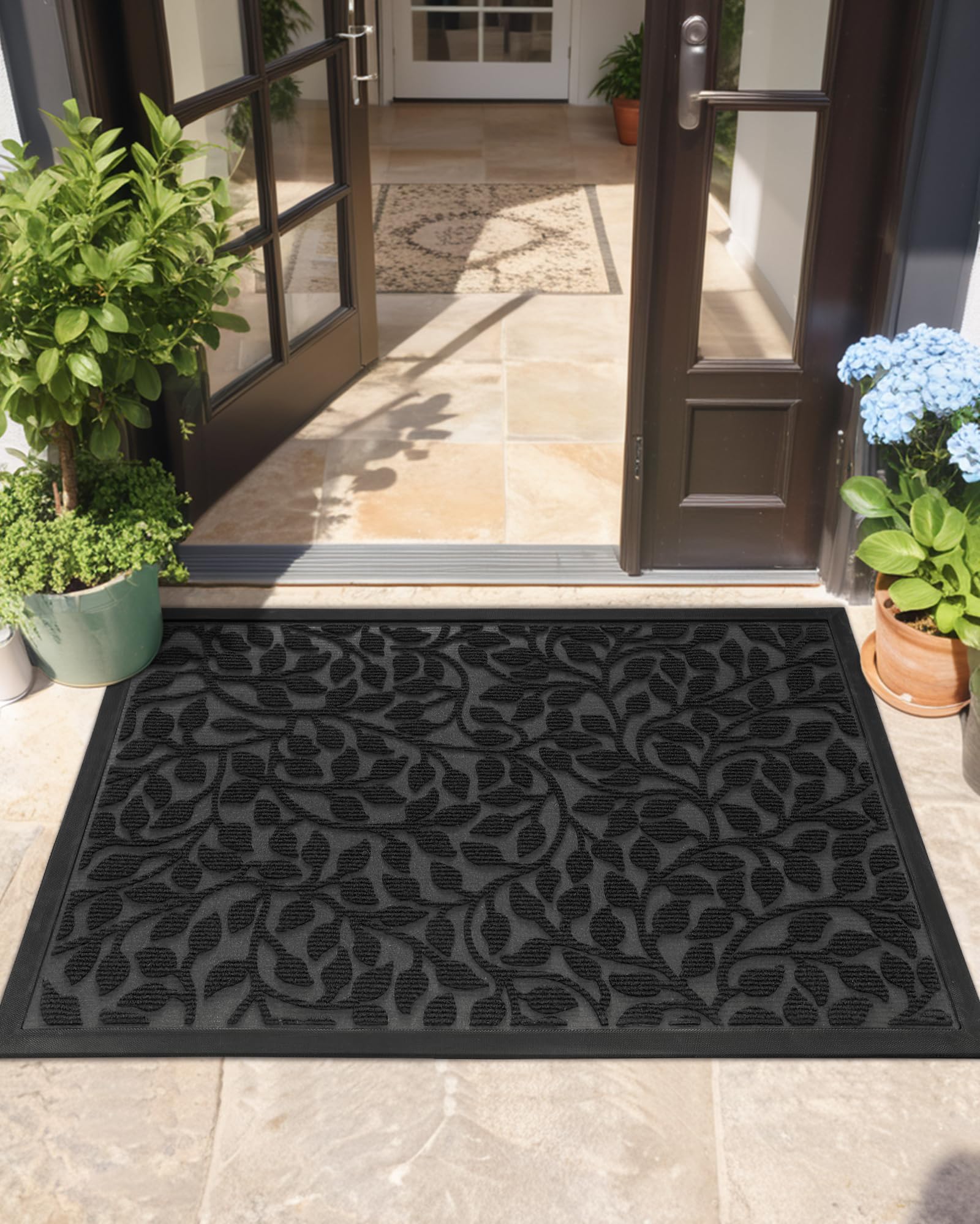 COLOR&GEOMETRY 60x90cm Door Mat Outdoor Non Slip Heavy Duty, Front door mat outside to Catch Dirty, Outdoor Mats for Front Door Welcome, Indoor Outdoor Rug for Single/Back Door, Entryway, Patio, Black