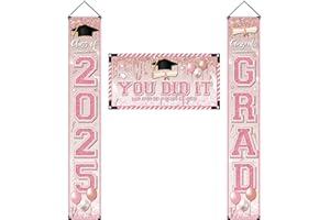 GINFTBRZGV Pink Graduation Decorations Graduation Banner Class of 2025 Congrats Grad Porch Sign Banner and You Did It Graduation Backdrop for High School College Graduation Party Supplies