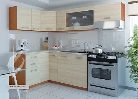 Kuche Kuchenzeile Kuchenblock Einbaukuche L Form Infinity Eiche Hell 360 Cm L Kuche Kuchenmobel Hohe Qualitat Amazon De Kuche Haushalt