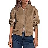 Lazysmile Women's Faux Suede Bomber Jackets Fall Fashion Outfits Winter Clothes Stand Collar Zip Up Coats Outwear