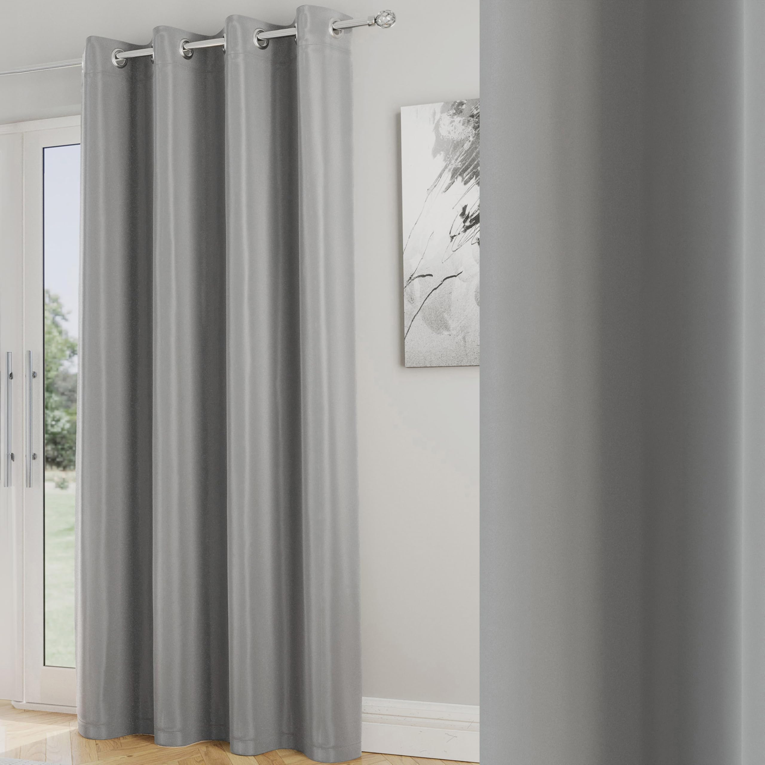 Enhanced Living Nightfall Plain Supersoft Grey Thermal Blockout Single Eyelet Door Curtain - 66 x 84 inch (168 x 214cm) - Energy Saving & Noise Reducing Door Curtain for Living Room & Bedroom