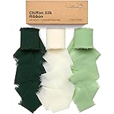 Green Chiffon Ribbon 1.5 Inch x 21 Yards Forest Green/Ivory/Sage Green Handmade Fringe Chiffon Silk Ribbon for Gift Wrapping 