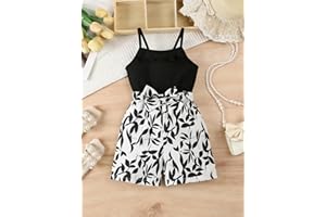 Toddler Girls One Piece Jumpsuit Comfort Kids Sleeveless Romper with Bow Leaf Print Outfit for Summer Wear