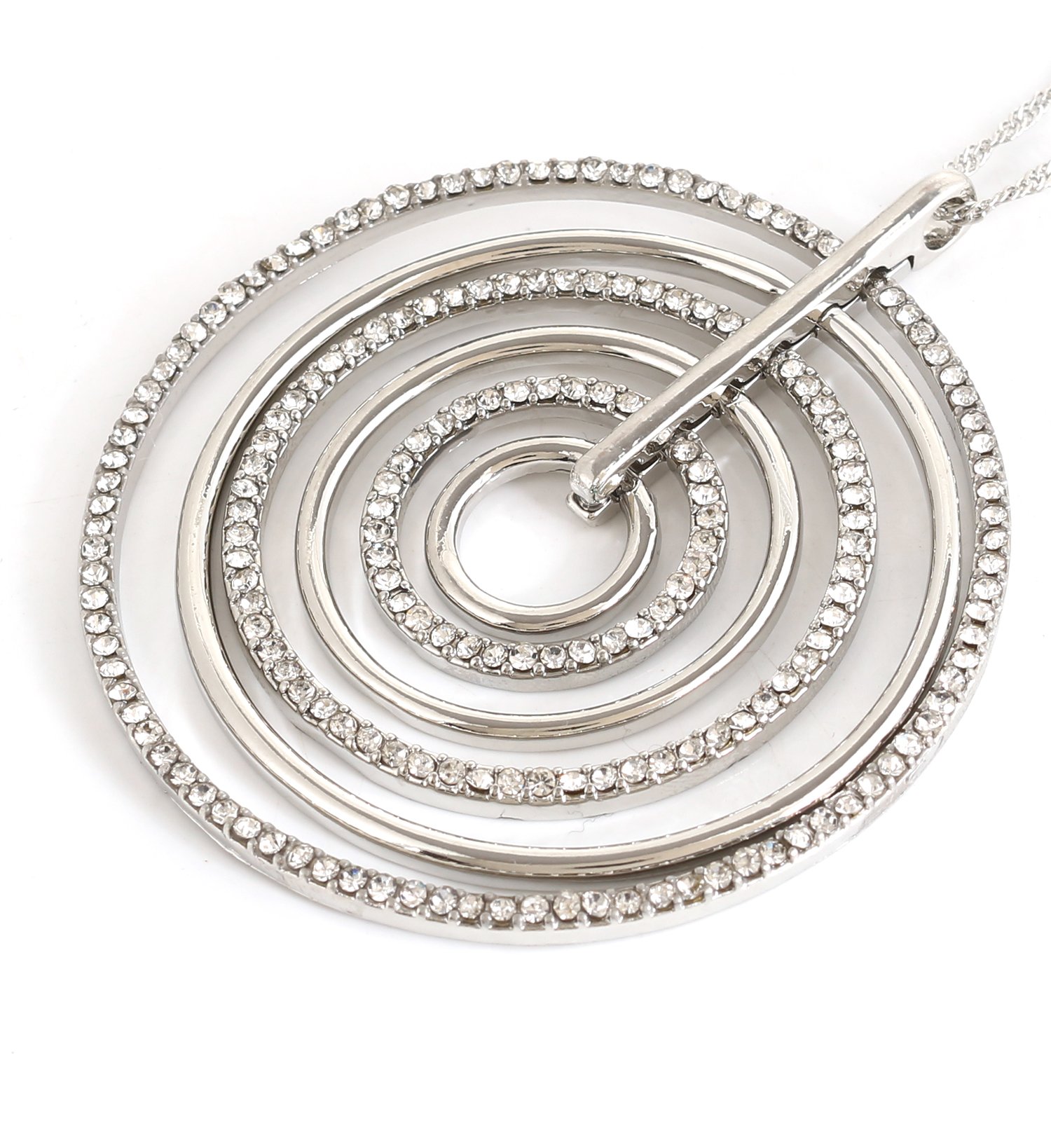 LEARD Multi-circle Crystal Paved Pedant Necklace Rose Gold Twist Chain Delicate for Women(silver)