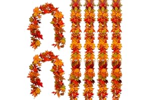 Joyhalo 6 Pack Fall Garland, Autumn Leaves Garland for Mantle Indoor Outdoor Fall Decorations for Home,Hanging Maple Leaf Foliage Vines for Fireplace, Front Door, Porch and Thanksgiving Decor